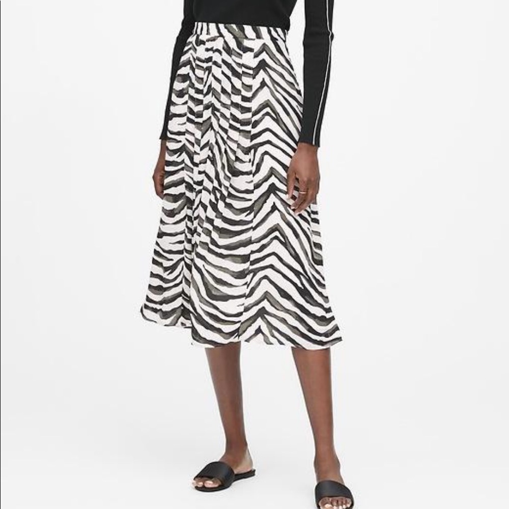Banana Republic Zebra Pleated Midi Skirt
